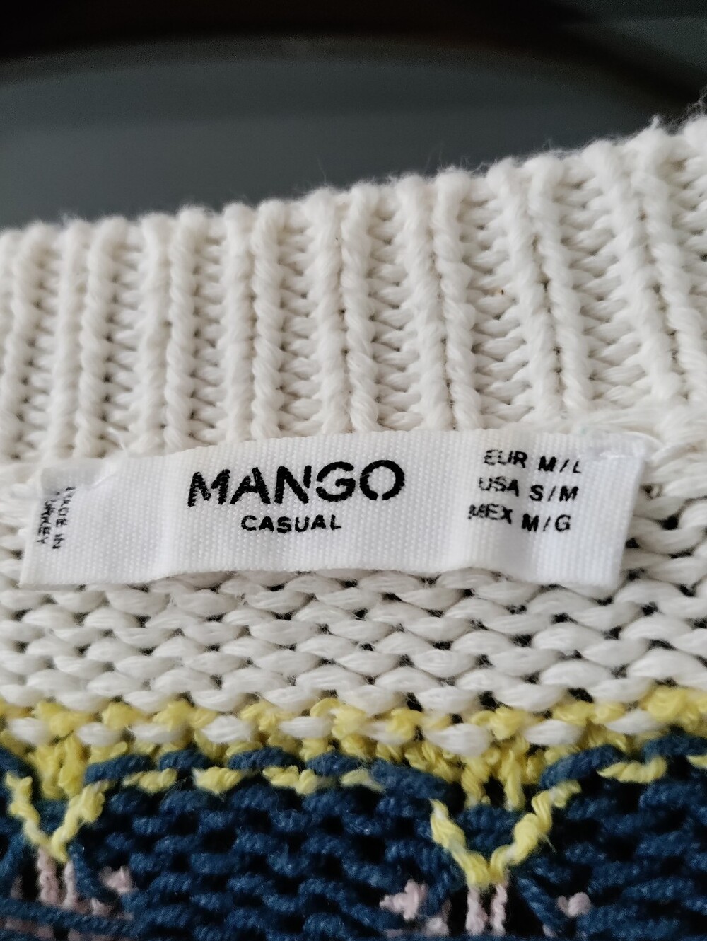 Mango Crochet Stripe Knit Sweater Boho Beachy Coogi Style Cotton - Picture 4 of 5